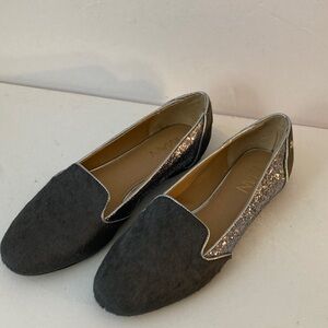 Iman Elegant Gray calf hair and Silver sparkling Women's Loafers size 8